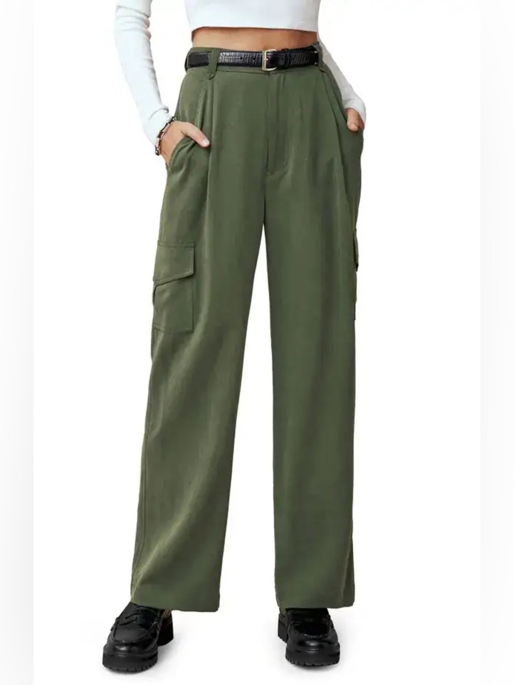 Reformation Jackson Straight Leg Cargo Pants Fern Green 4P Petite Tencel